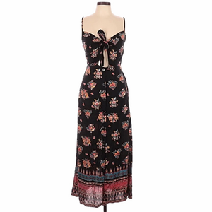 Y2K Angie Black Paisley Print Sleeveless Tie Neck Maxi Dress Size Small